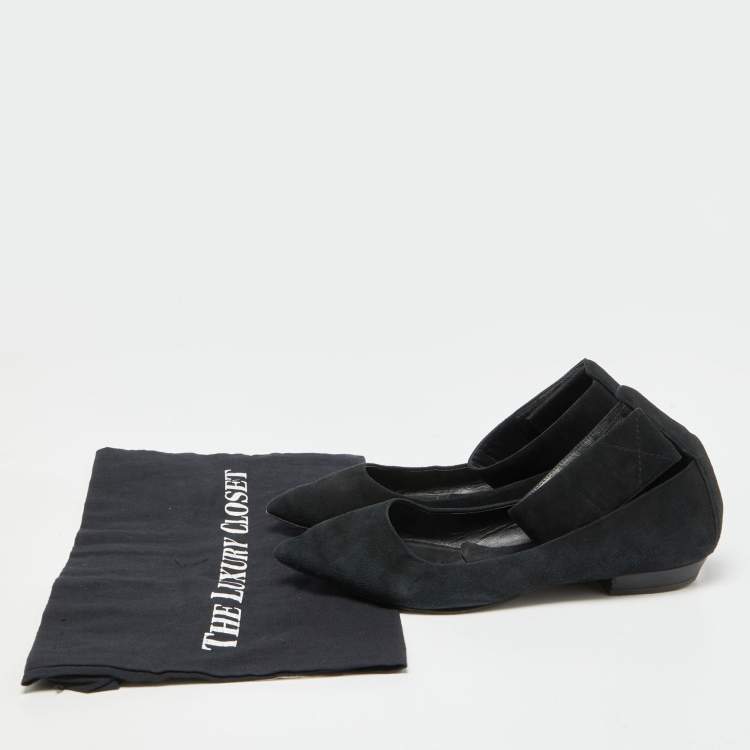 Pre Owned Giuseppe Zanotti Black Suede Ankle Strap Ballet Flats Size 37