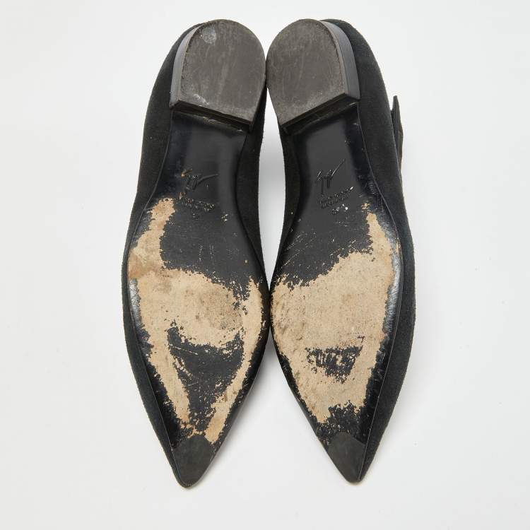 Pre Owned Giuseppe Zanotti Black Suede Ankle Strap Ballet Flats Size 37