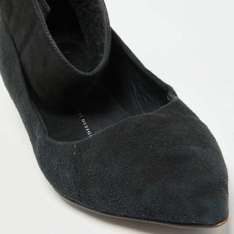 Pre Owned Giuseppe Zanotti Black Suede Ankle Strap Ballet Flats Size 37