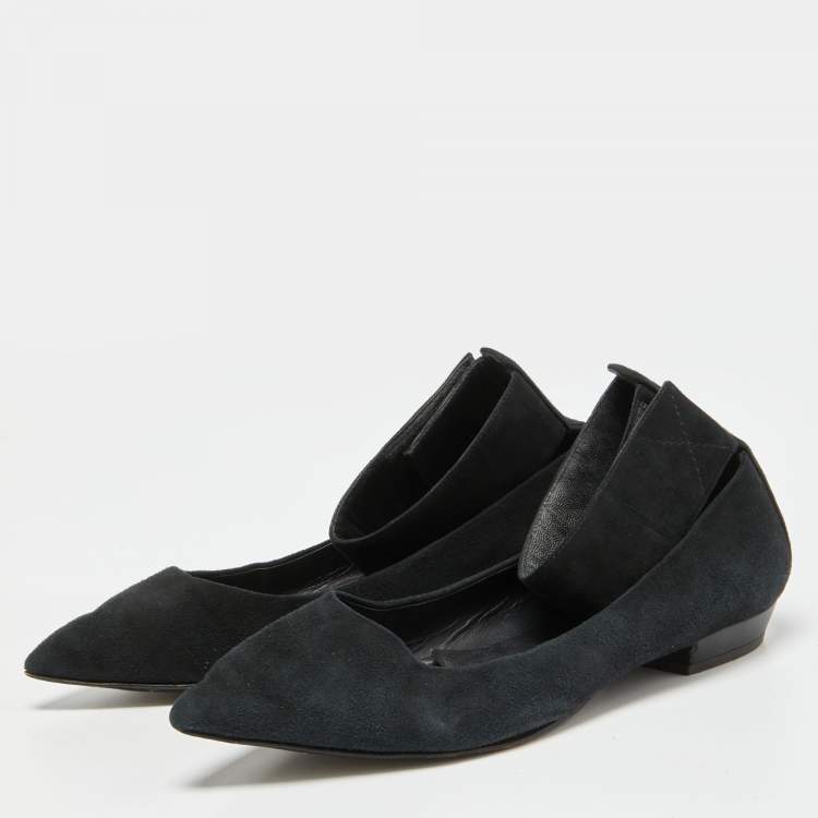 Pre Owned Giuseppe Zanotti Black Suede Ankle Strap Ballet Flats Size 37
