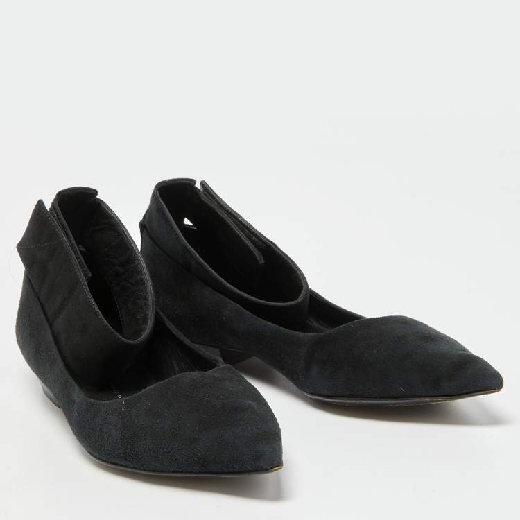 Pre Owned Giuseppe Zanotti Black Suede Ankle Strap Ballet Flats Size 37