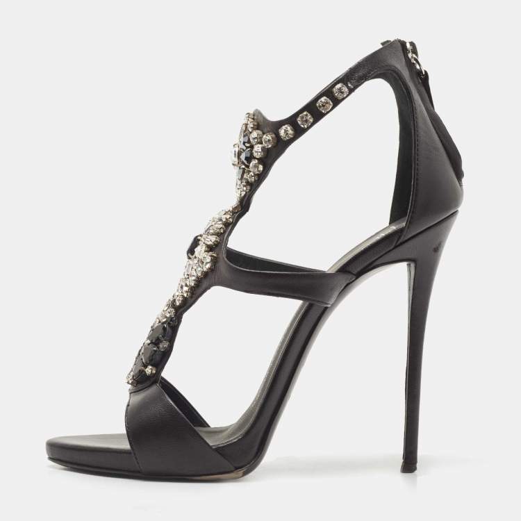 Giuseppe Zanotti Black Leather Crystal Embellished Strappy Sandals Size 39  Giuseppe Zanotti | The Luxury Closet