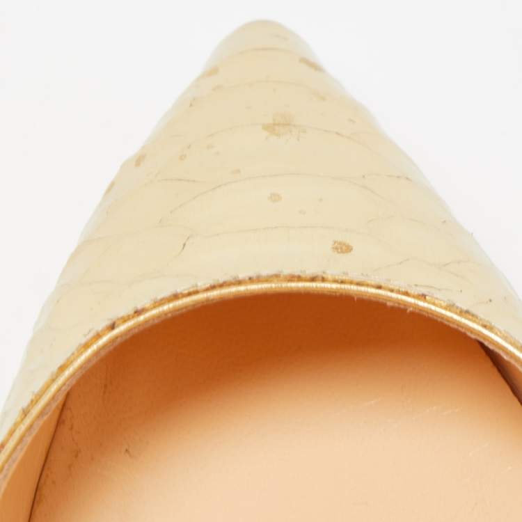 Pre Owned Giuseppe Zanotti Gold Python Embossed Pointed Toe Pumps Size 37.5