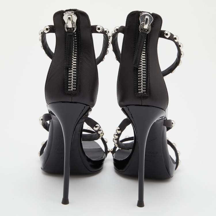 Pre Owned Giuseppe Zanotti Black Leather Embellished Ankle Strap Sandals Size 38.5