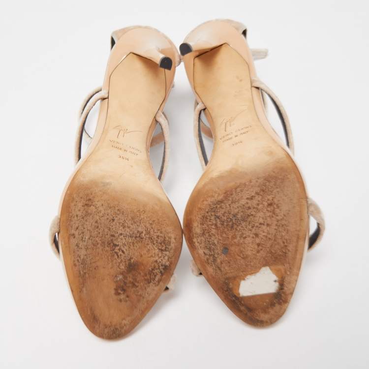 Pre Owned Giuseppe Zanotti Beige Velvet Harmony  Ankle Cuff Sandals Size 39.5