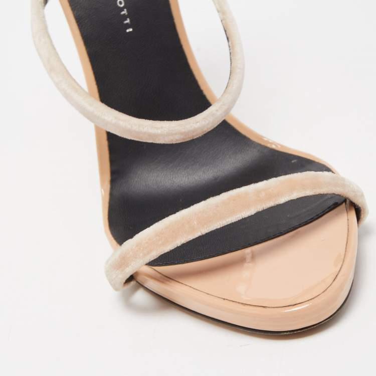 Pre Owned Giuseppe Zanotti Beige Velvet Harmony  Ankle Cuff Sandals Size 39.5