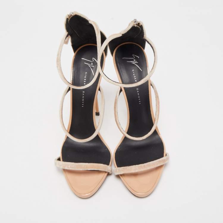 Pre Owned Giuseppe Zanotti Beige Velvet Harmony  Ankle Cuff Sandals Size 39.5