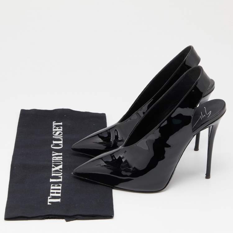 Pre Owned Giuseppe Zanotti Black Patent Leather Slingback Pumps Size 39