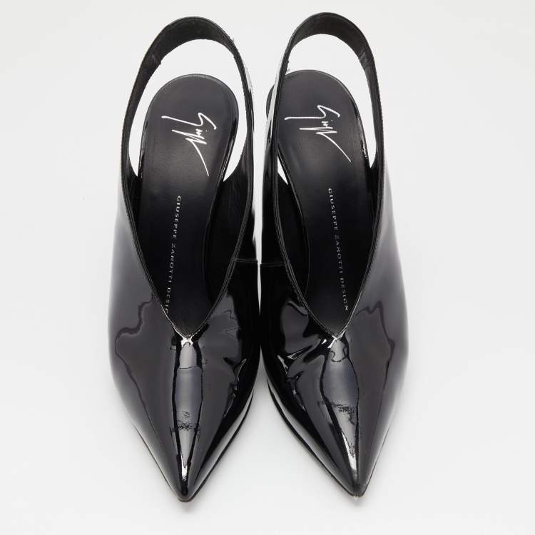 Pre Owned Giuseppe Zanotti Black Patent Leather Slingback Pumps Size 39