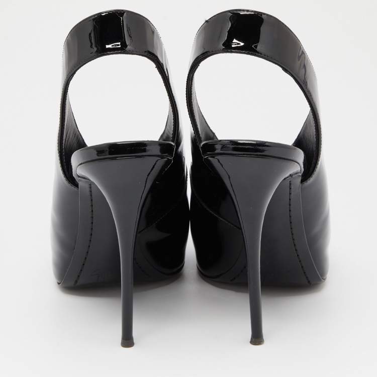Pre Owned Giuseppe Zanotti Black Patent Leather Slingback Pumps Size 39