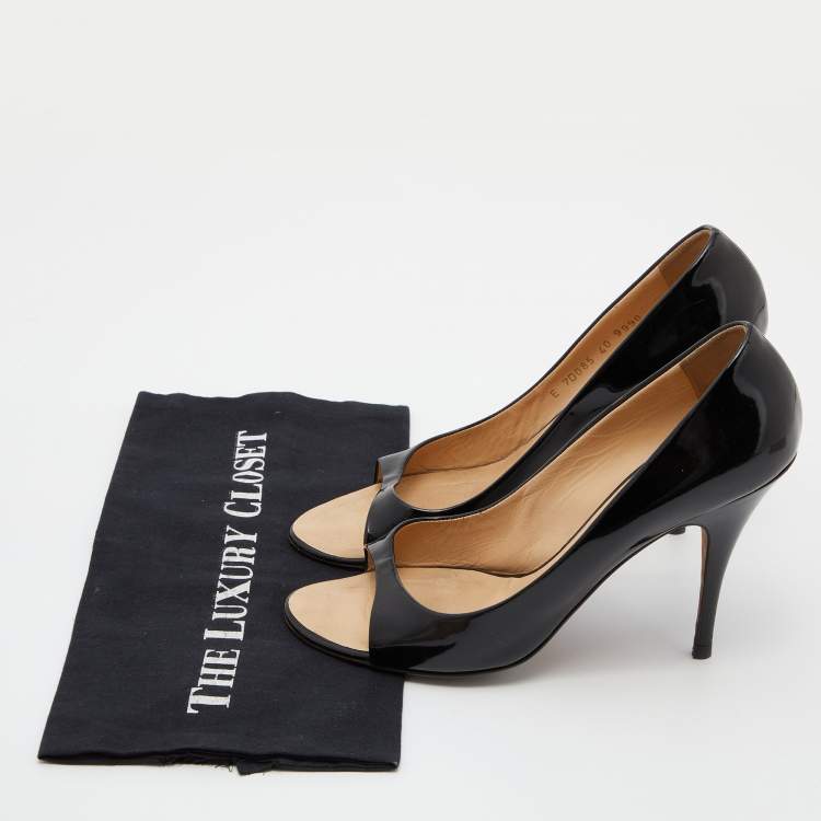 Pre Owned Giuseppe Zanotti Black Patent Leather Open Toe Pumps Size 40