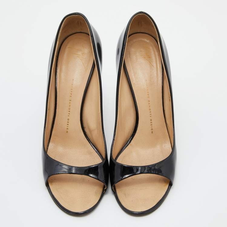 Pre Owned Giuseppe Zanotti Black Patent Leather Open Toe Pumps Size 40