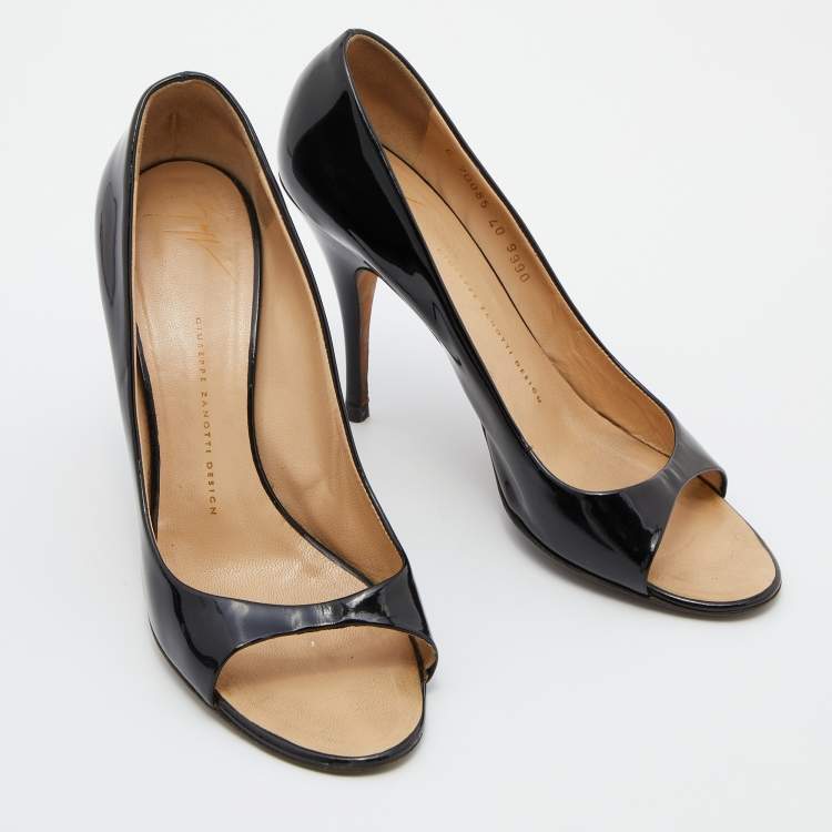 Pre Owned Giuseppe Zanotti Black Patent Leather Open Toe Pumps Size 40