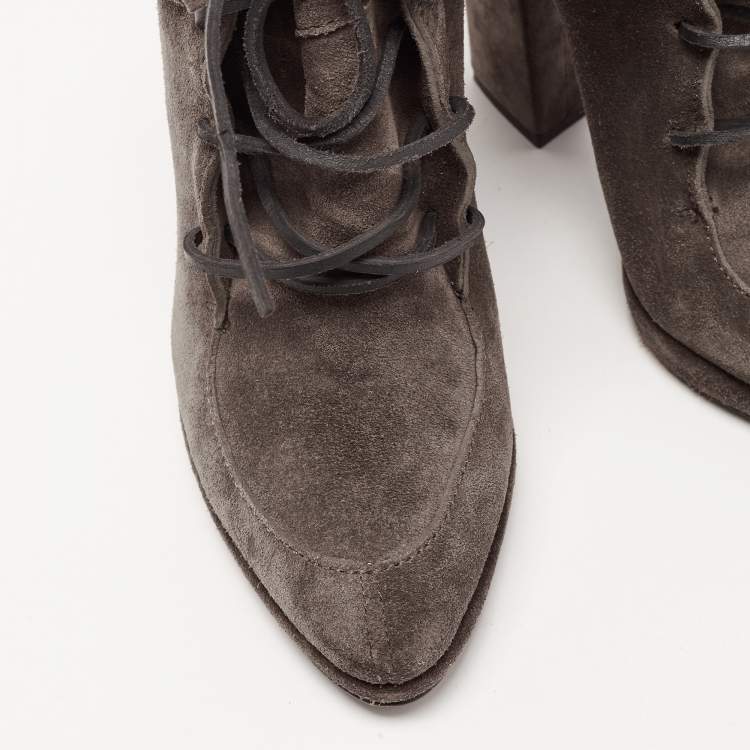 Pre Owned Giuseppe Zanotti Dark Grey Suede Fringe Detail Ankle Booties Size 39