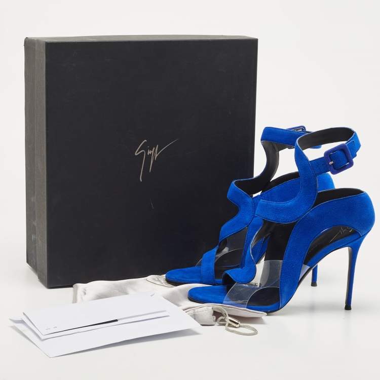 Pre Owned Giuseppe Zanotti Blue Suede and PVC Ankle Strap Sandals Size 39