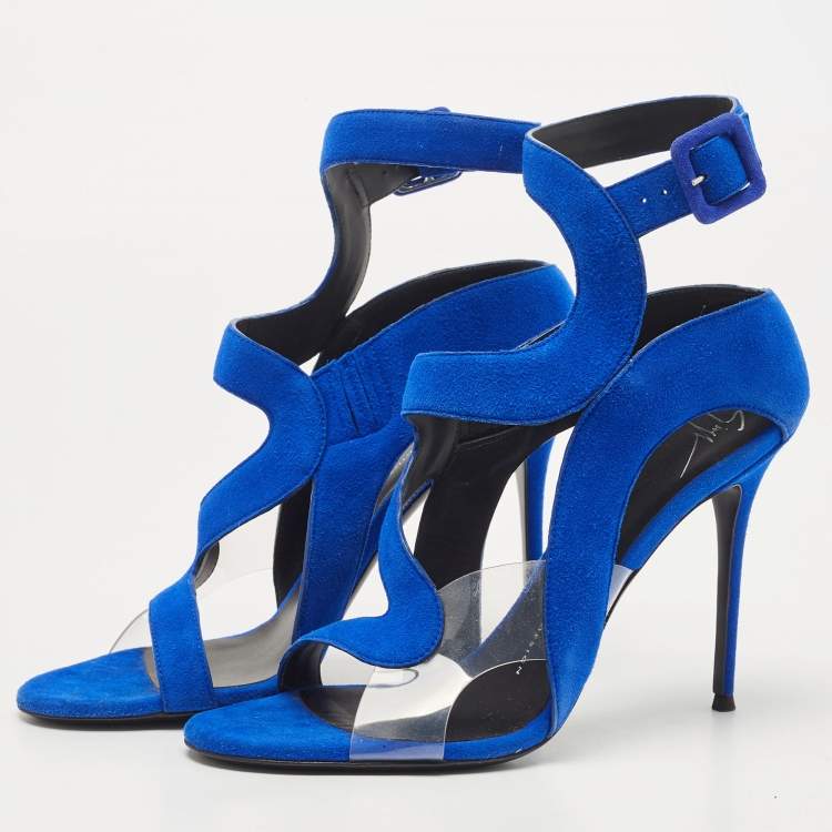 Pre Owned Giuseppe Zanotti Blue Suede and PVC Ankle Strap Sandals Size 39