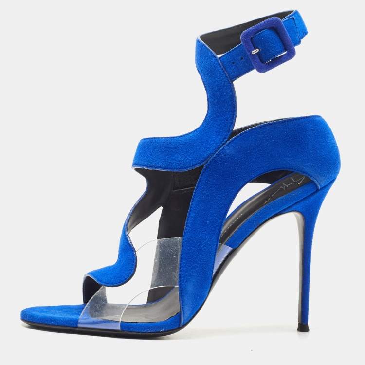 Pre Owned Giuseppe Zanotti Blue Suede and PVC Ankle Strap Sandals Size 39