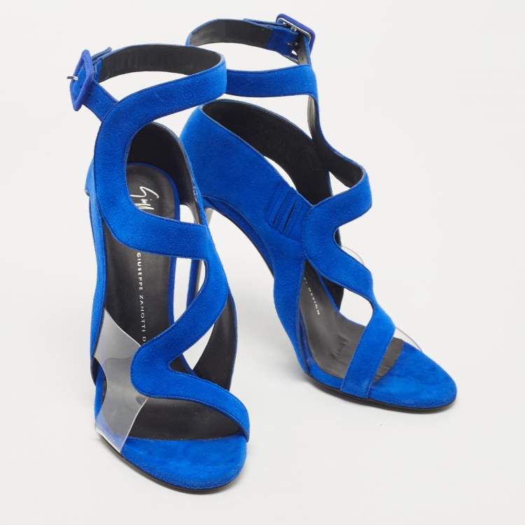 Pre Owned Giuseppe Zanotti Blue Suede and PVC Ankle Strap Sandals Size 39