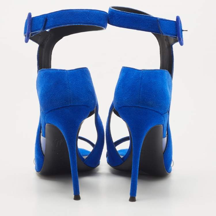Pre Owned Giuseppe Zanotti Blue Suede and PVC Ankle Strap Sandals Size 39