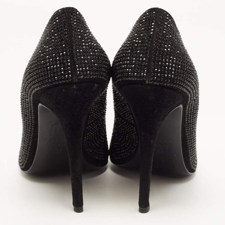 مملوكة مسبقًا Giuseppe Zanotti Black Crystal Embellished Suede Pumps Size 37
