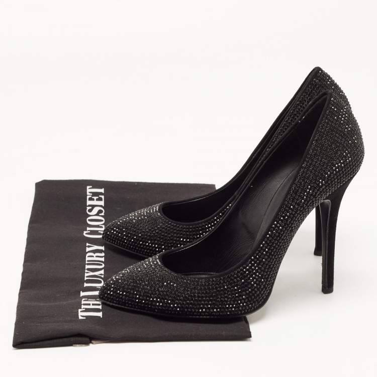 مملوكة مسبقًا Giuseppe Zanotti Black Crystal Embellished Suede Pumps Size 37