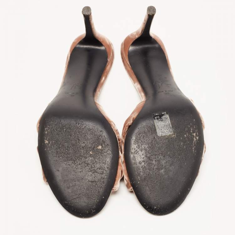 Pre Owned Giuseppe Zanotti Beige Velvet Knot Detail Slide Sandals Size 39