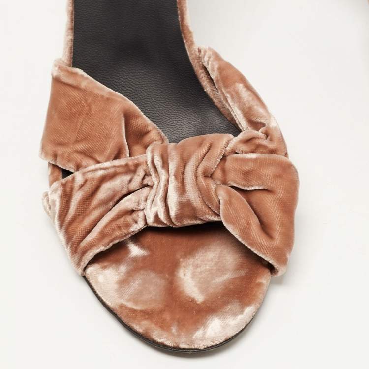 Pre Owned Giuseppe Zanotti Beige Velvet Knot Detail Slide Sandals Size 39