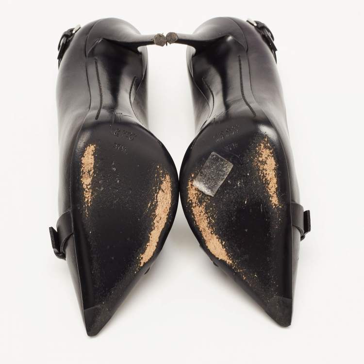 Pre Owned Giuseppe Zanotti Black Leather Buckle Detail Pointed Toe Pumps Size 37.5