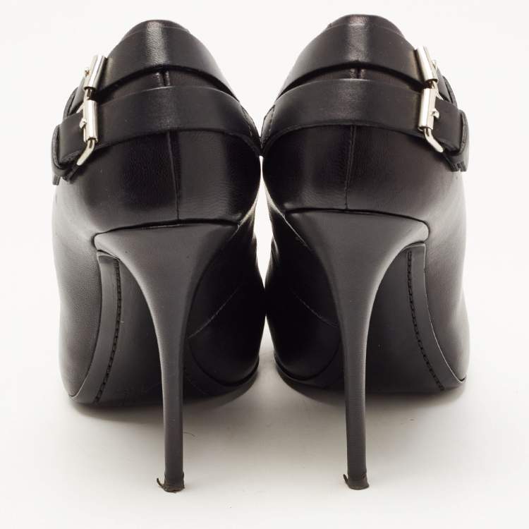 Pre Owned Giuseppe Zanotti Black Leather Buckle Detail Pointed Toe Pumps Size 37.5