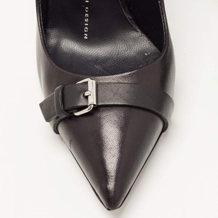 Pre Owned Giuseppe Zanotti Black Leather Buckle Detail Pointed Toe Pumps Size 37.5