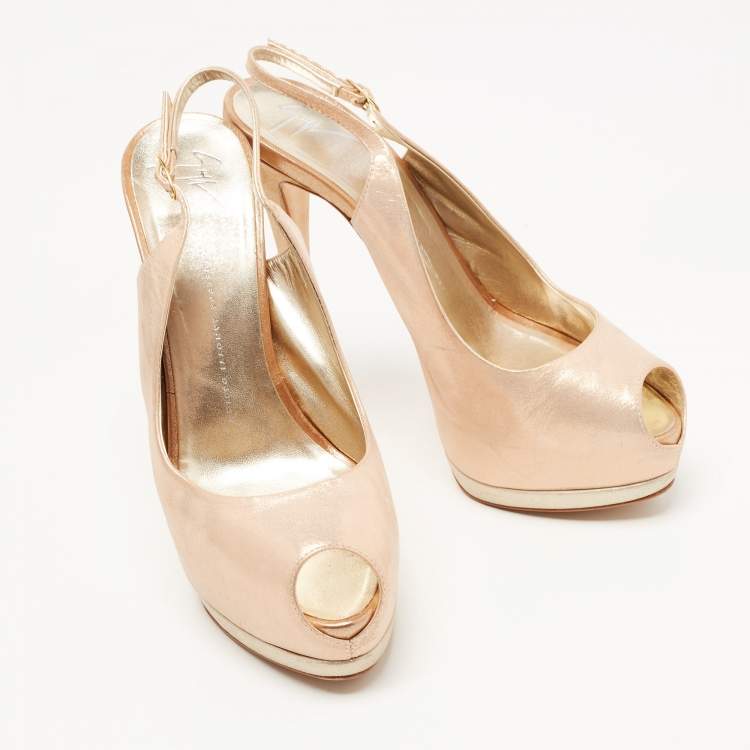 Pre Owned Giuseppe Zanotti Pink Glitter Suede Peep Toe Platform Slingback Sandals Size 41