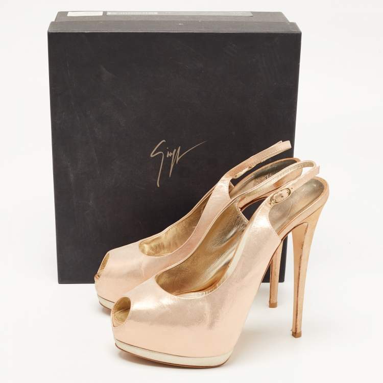 Pre Owned Giuseppe Zanotti Pink Glitter Suede Peep Toe Platform Slingback Sandals Size 41