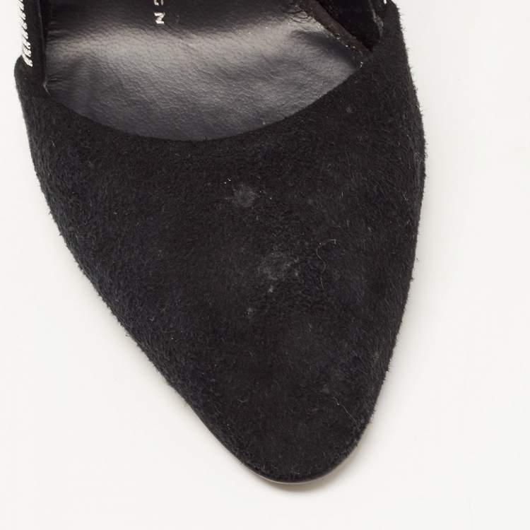 Pre Owned Giuseppe Zanotti Black Suede Crystal Embellished Pointed Toe Pumps Size 37