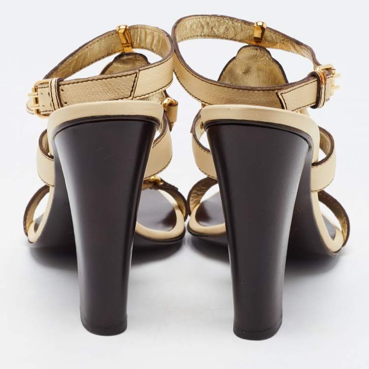 Pre Owned Giuseppe Zanotti Cream Leather Embellished T Strap Sandals Size 39