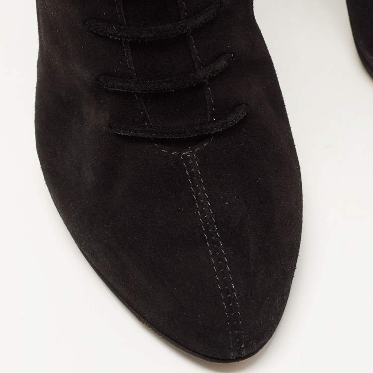Pre Owned Giuseppe Zanotti Black Suede Crystals Embellished Mid Calf Boots Size 40
