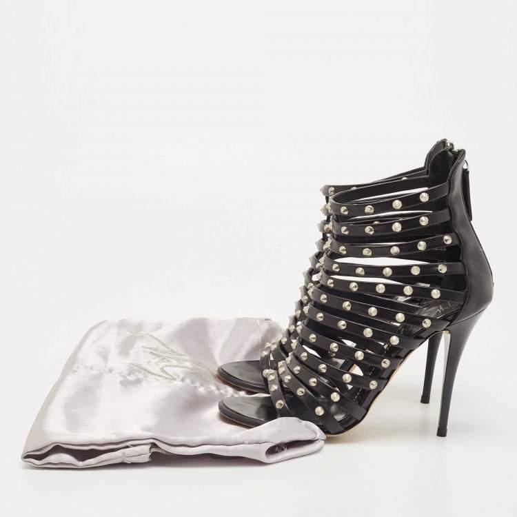 Pre Owned Giuseppe Zanotti Black Leather studded Strappy Sandals Size 36.5