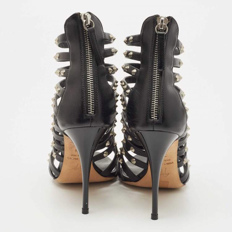 Pre Owned Giuseppe Zanotti Black Leather studded Strappy Sandals Size 36.5