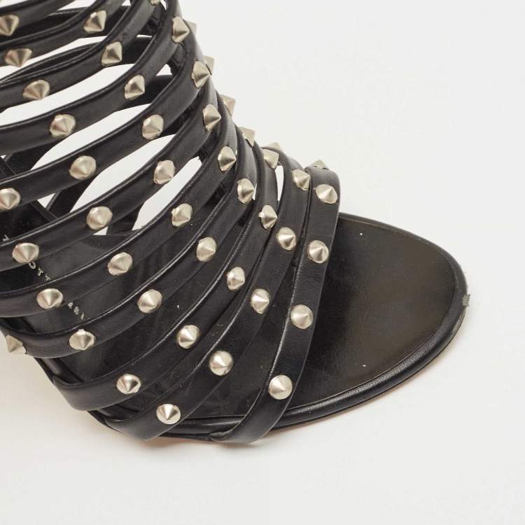 Pre Owned Giuseppe Zanotti Black Leather studded Strappy Sandals Size 36.5