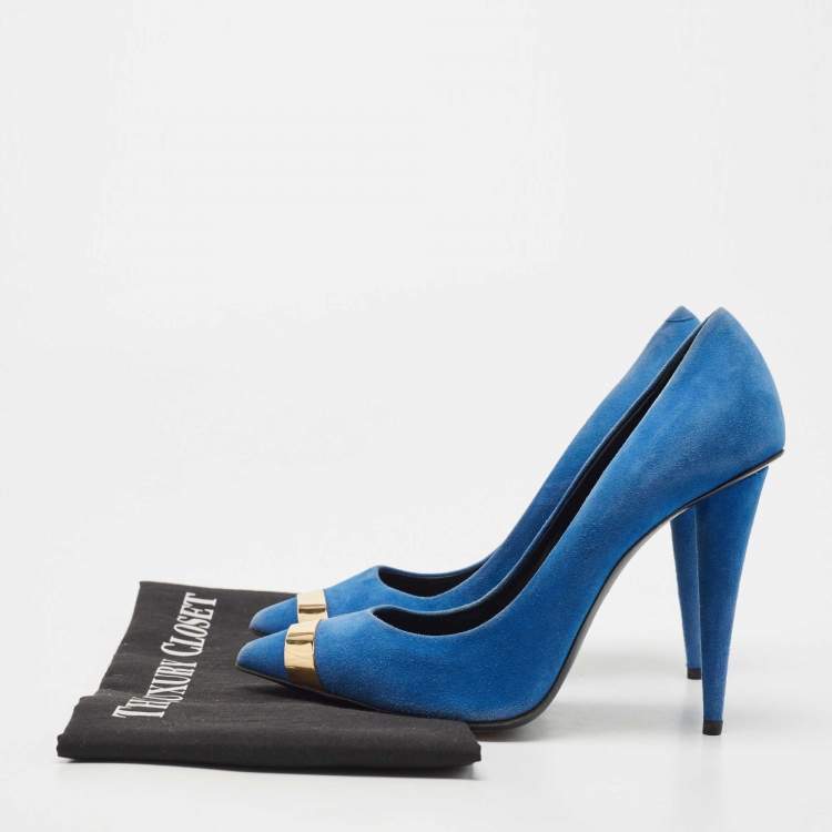 Pre Owned Giuseppe Zanotti Blue Suede Pointed Toe Pumps Size 37.5