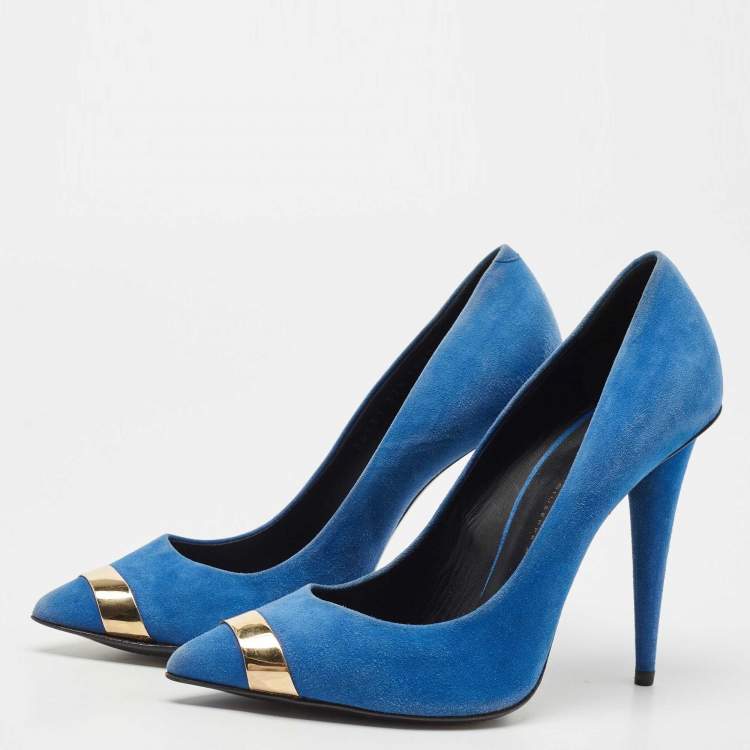 Pre Owned Giuseppe Zanotti Blue Suede Pointed Toe Pumps Size 37.5