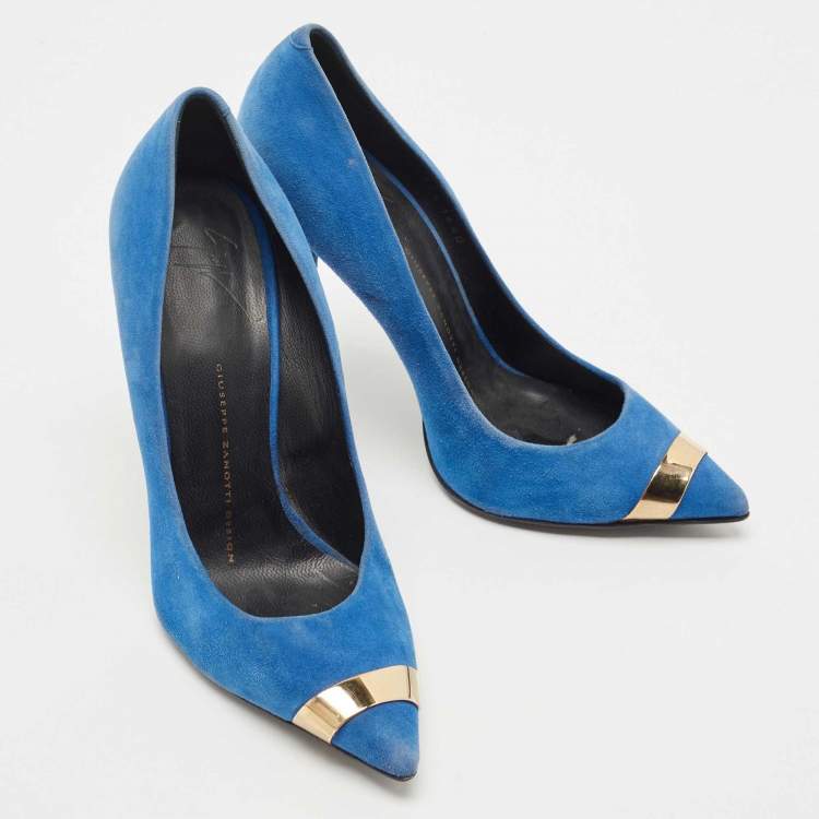 Pre Owned Giuseppe Zanotti Blue Suede Pointed Toe Pumps Size 37.5