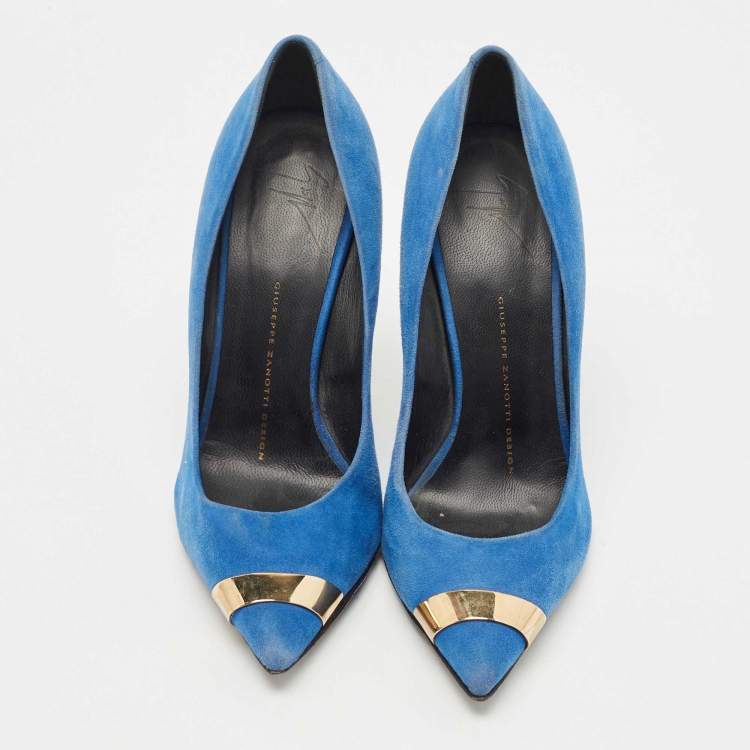 Pre Owned Giuseppe Zanotti Blue Suede Pointed Toe Pumps Size 37.5