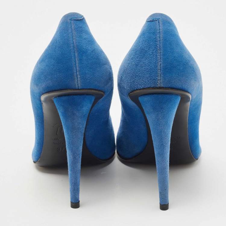Pre Owned Giuseppe Zanotti Blue Suede Pointed Toe Pumps Size 37.5