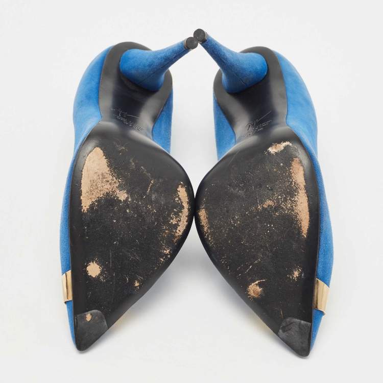 Pre Owned Giuseppe Zanotti Blue Suede Pointed Toe Pumps Size 37.5