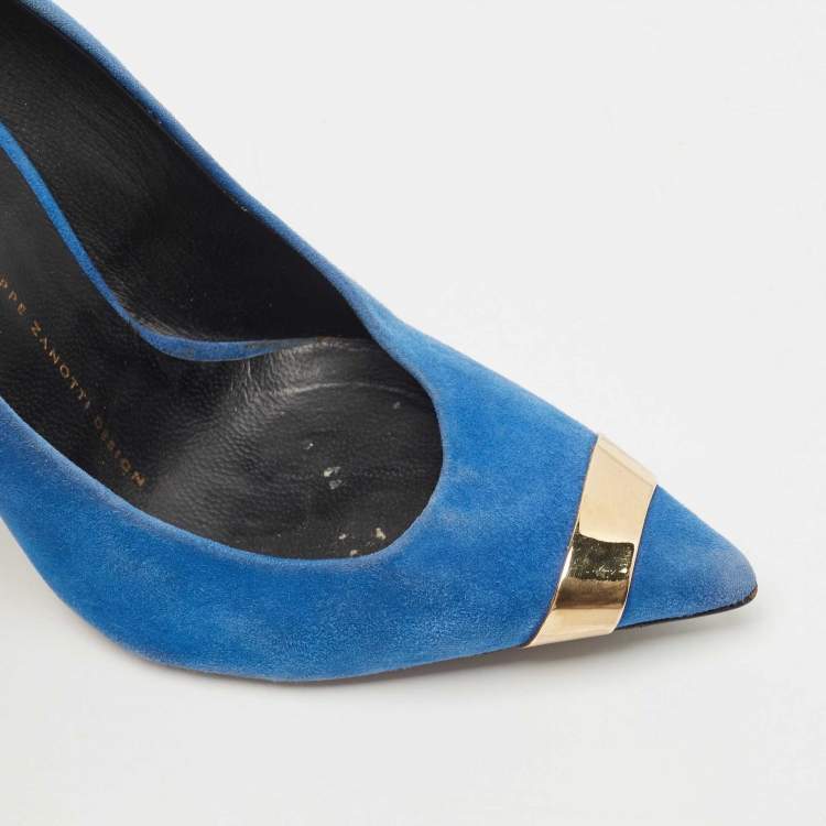 Pre Owned Giuseppe Zanotti Blue Suede Pointed Toe Pumps Size 37.5
