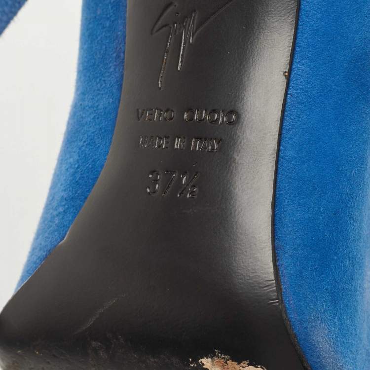 Pre Owned Giuseppe Zanotti Blue Suede Pointed Toe Pumps Size 37.5