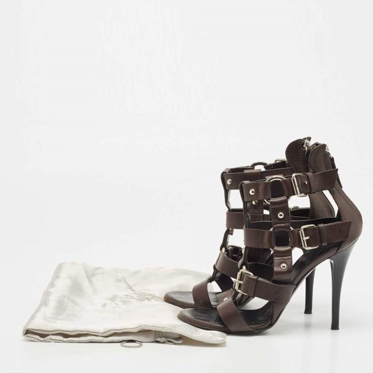 Pre Owned Giuseppe Zanotti Brown Leather Strappy Sandals Size 37.5
