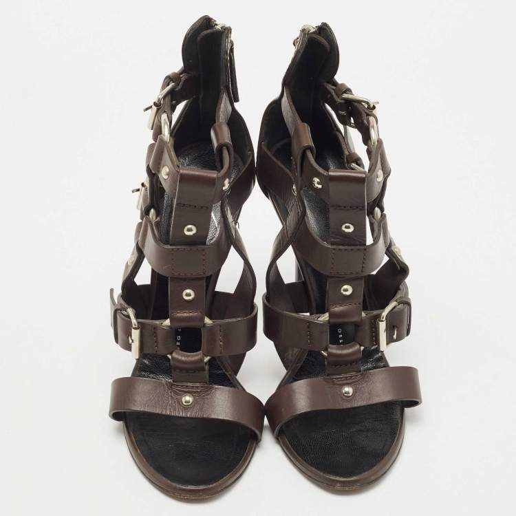 Pre Owned Giuseppe Zanotti Brown Leather Strappy Sandals Size 37.5