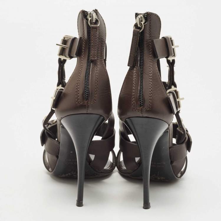 Pre Owned Giuseppe Zanotti Brown Leather Strappy Sandals Size 37.5