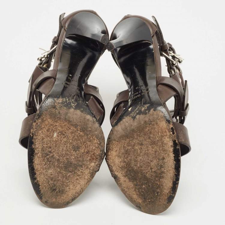 Pre Owned Giuseppe Zanotti Brown Leather Strappy Sandals Size 37.5